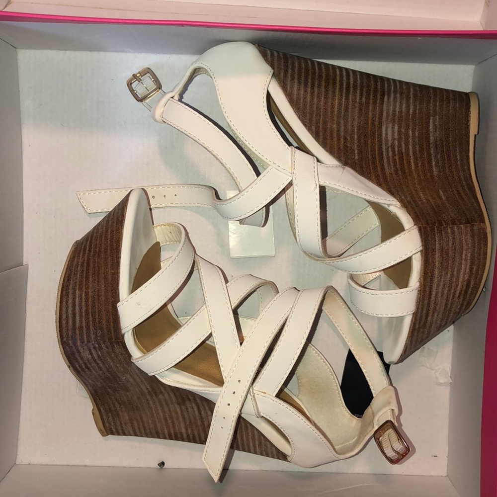 White strappy wedges